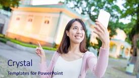  Presentation with smart city - PPT layouts consisting of smart village - young woman taking image background and a lemonade colored foreground