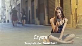  Presentation with smartphone - PPT layouts consisting of smart village - young woman using a smartphone background and a gray colored foreground