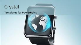  Presentation with black technology - Cool new PPT layouts with smart watch over blue background backdrop and a light blue colored foreground