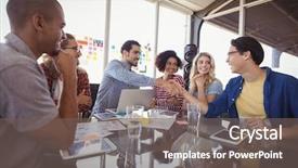  Presentation with team working together - Amazing PPT theme having smart water - happy business team working together backdrop and a gray colored foreground