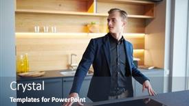  Presentation with kitchen furniture - Slide set having smart-well-groomed-young-man background and a tawny brown colored foreground