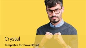  Presentation with young man wearing a hat - PPT theme having smartart - young handsome smart man wearing background and a yellow colored foreground