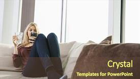  Presentation with healthy workplace full length side view - Slide set enhanced with smarthouse - full length of young woman background and a  colored foreground