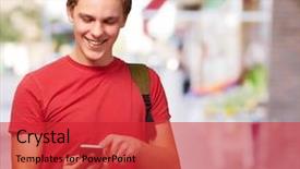  Presentation with street - Beautiful PPT layouts featuring smarthouse - portrait of young man touching backdrop and a red colored foreground