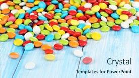  Presentation with football blue colors - Presentation theme consisting of colorful candies on blue wooden background and a sky blue colored foreground