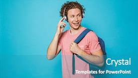  Presentation with music note blue - Cool new theme with 18 - portrait of attractive man 18-20 backdrop and a teal colored foreground