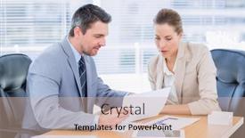  Presentation with woman office desk - Audience pleasing PPT theme consisting of smartly-dressed-young-man backdrop and a soft green colored foreground