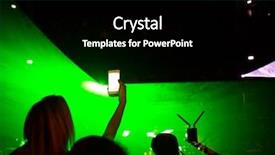  Presentation with green lights - Cool new slide deck with woman taking pictures or filming at an event with a smartphone against green neon lights backdrop and a black colored foreground
