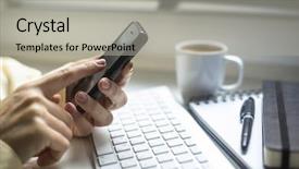  Presentation with notepad - Amazing theme having smartphone and computer keyboard backdrop and a light gray colored foreground