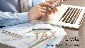  Presentation with income tax - Amazing theme having smartphone and documents tax backdrop and a mint green colored foreground