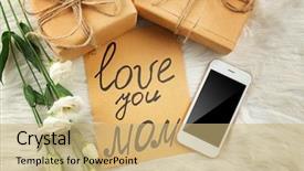  Presentation with mother love - Audience pleasing PPT theme consisting of smartphone and flowers on furry backdrop and a coral colored foreground