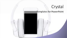  Presentation with music headphones - Theme having smartphone and headphones online music background and a white colored foreground