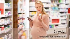  Presentation with medicine pregnant woman - Presentation theme with smartphone and medication at pharmacy background and a coral colored foreground