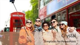  Presentation with tourism selfie - Beautiful presentation featuring smartphone and monopod over london backdrop and a coral colored foreground