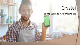  Presentation with craftsman - Beautiful presentation theme featuring smartphone and showing online advert backdrop and a cream colored foreground