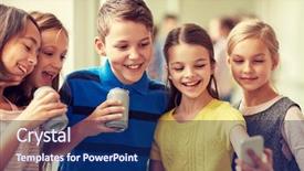  Presentation with elementary children - PPT layouts having smartphone and soda cans background and a navy blue colored foreground