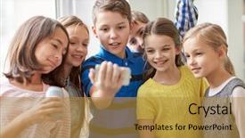  Presentation with elementary children - PPT layouts consisting of smartphone and soda cans background and a gold colored foreground