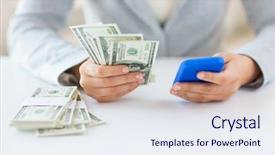  Presentation with hands saving - Amazing slide deck having smartphone and us dollar money backdrop and a  colored foreground