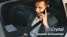  Presentation with director - Amazing PPT theme having smartphone and working on laptop backdrop and a tawny brown colored foreground