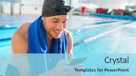  Presentation with man holding phone - Slide set with smartphone app after training background and a arctic colored foreground