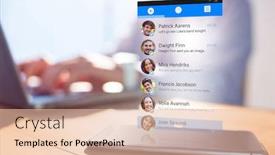  Presentation with smartphone app - Slide set with smartphone app menu against businessman using laptop at desk background and a lemonade colored foreground