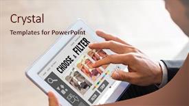  Presentation with smartphone app - Beautiful slide set featuring smartphone app menu against businessman using tablet backdrop and a lemonade colored foreground