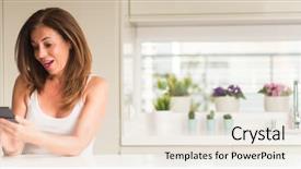  Presentation with ultra - Slide deck with smartphone at kitchen ultra wide background and a  colored foreground