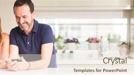  Presentation with ultra - Audience pleasing slide deck consisting of smartphone at kitchen ultra wide backdrop and a sky blue colored foreground