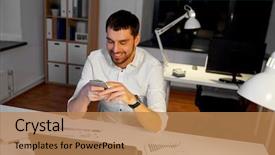  Presentation with technology - Beautiful slide set featuring smartphone charts and laptop computer backdrop and a  colored foreground