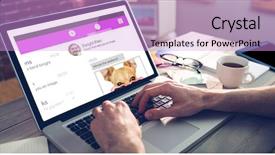  Presentation with chat - PPT theme enhanced with smartphone chat against cropped hand of graphic designer using laptop background and a lilac colored foreground