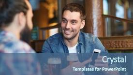  Presentation with friendship - Beautiful presentation theme featuring smartphone drinking beer at bar backdrop and a ocean colored foreground