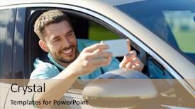  Presentation with self driving - Theme featuring smartphone driving in car background and a coral colored foreground