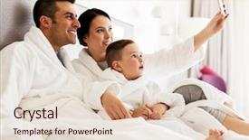  Presentation with hotel technology - PPT theme enhanced with smartphone in bed or hotel background and a lemonade colored foreground