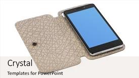  Presentation with case - Presentation design having smartphone in case isolated on white background background and a soft green colored foreground