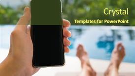  Presentation with smartphone - Audience pleasing PPT theme consisting of smartphone-in-hand-closeup backdrop and a tawny brown colored foreground