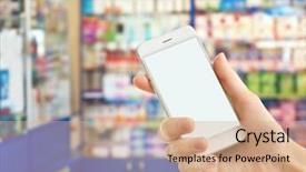  Presentation with retail store telco - Audience pleasing theme consisting of smartphone in store closeup blank backdrop and a coral colored foreground