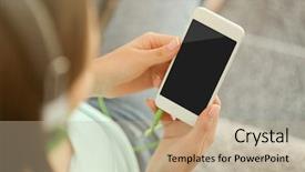  Presentation with listening woman - Audience pleasing presentation consisting of smartphone in the room backdrop and a mint green colored foreground