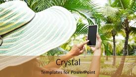  Presentation with electronics - Slide deck enhanced with smartphone in tropical garden background and a gold colored foreground