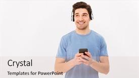  Presentation with wireless - Beautiful presentation design featuring smartphone isolated over white background backdrop and a lemonade colored foreground