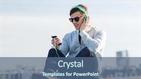  Presentation with music headphones - Colorful PPT theme enhanced with smartphone listening to music backdrop and a ocean colored foreground