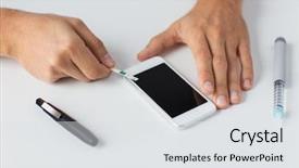  Presentation with mobile application - Presentation with smartphone making blood test background and a light gray colored foreground