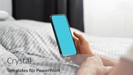  Presentation with shoulder - PPT theme featuring smartphone-mockup-in-male-hand background and a light gray colored foreground
