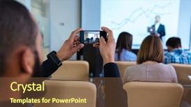  Presentation with video conference - Amazing PPT layouts having smartphone on business conference backdrop and a tawny brown colored foreground
