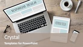  Presentation with close up shot - Beautiful presentation design featuring smartphone on desk responsive design backdrop and a gray colored foreground
