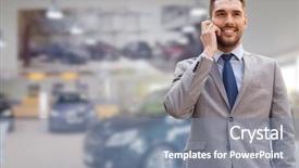  Presentation with auto - PPT layouts consisting of smartphone over auto show background and a seafoam green colored foreground