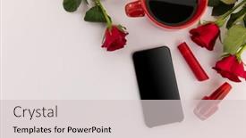  Presentation with romance - PPT layouts with smartphone-red-lipstick-nail-varnish background and a lemonade colored foreground