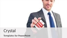  Presentation with online banking - PPT theme having smartphone screen against online banking background and a  colored foreground