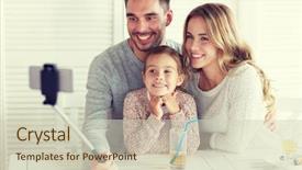  Presentation with restaurant family - PPT theme enhanced with smartphone selfie stick at restaurant background and a soft green colored foreground