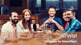 Presentation with people mobile technology - Colorful slide deck enhanced with smartphone selfie stick at restaurant backdrop and a  colored foreground