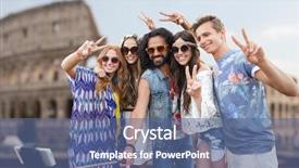  Presentation with tourism selfie - Amazing presentation design having smartphone selfie stick over coloseum backdrop and a  colored foreground
